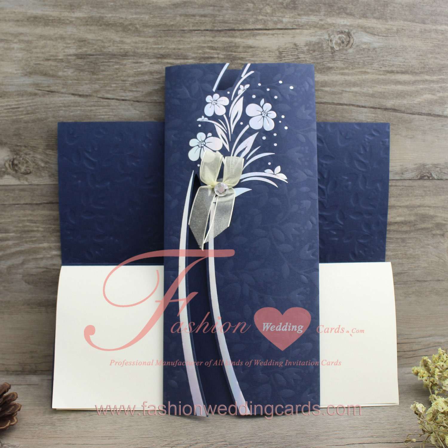 Blue Traditional Wedding Invitations Pocket